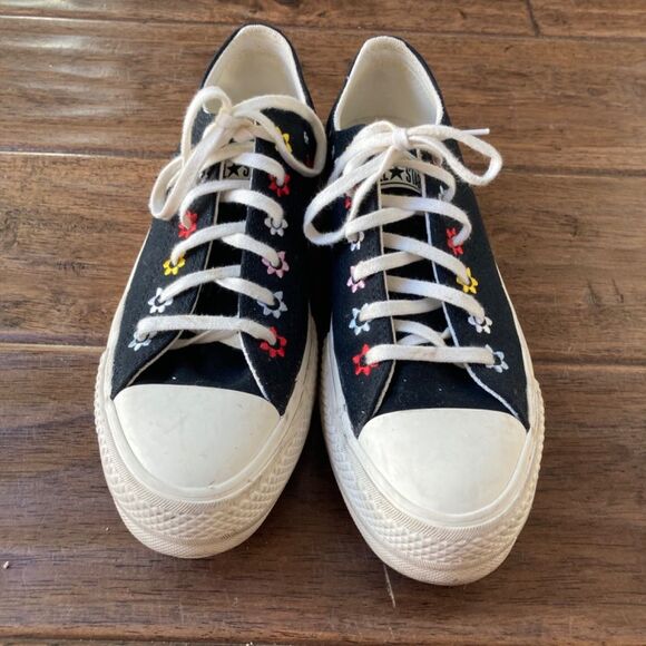 CONVERSE Star Lift Platform Low Floral Embroidered Sneakers Womens size 7 - Picture 9 of 14